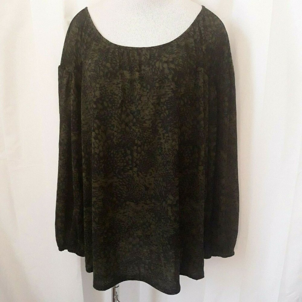 Ava & Viv Women's Tunic Top 3X Long Sleeve Scoop Neck Black Green Plus Size New